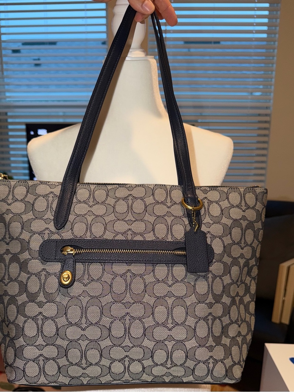 NWOT Coach Navy and Gray Signature Jacquard Tote and matching Wallet - Picture 2 of 9
